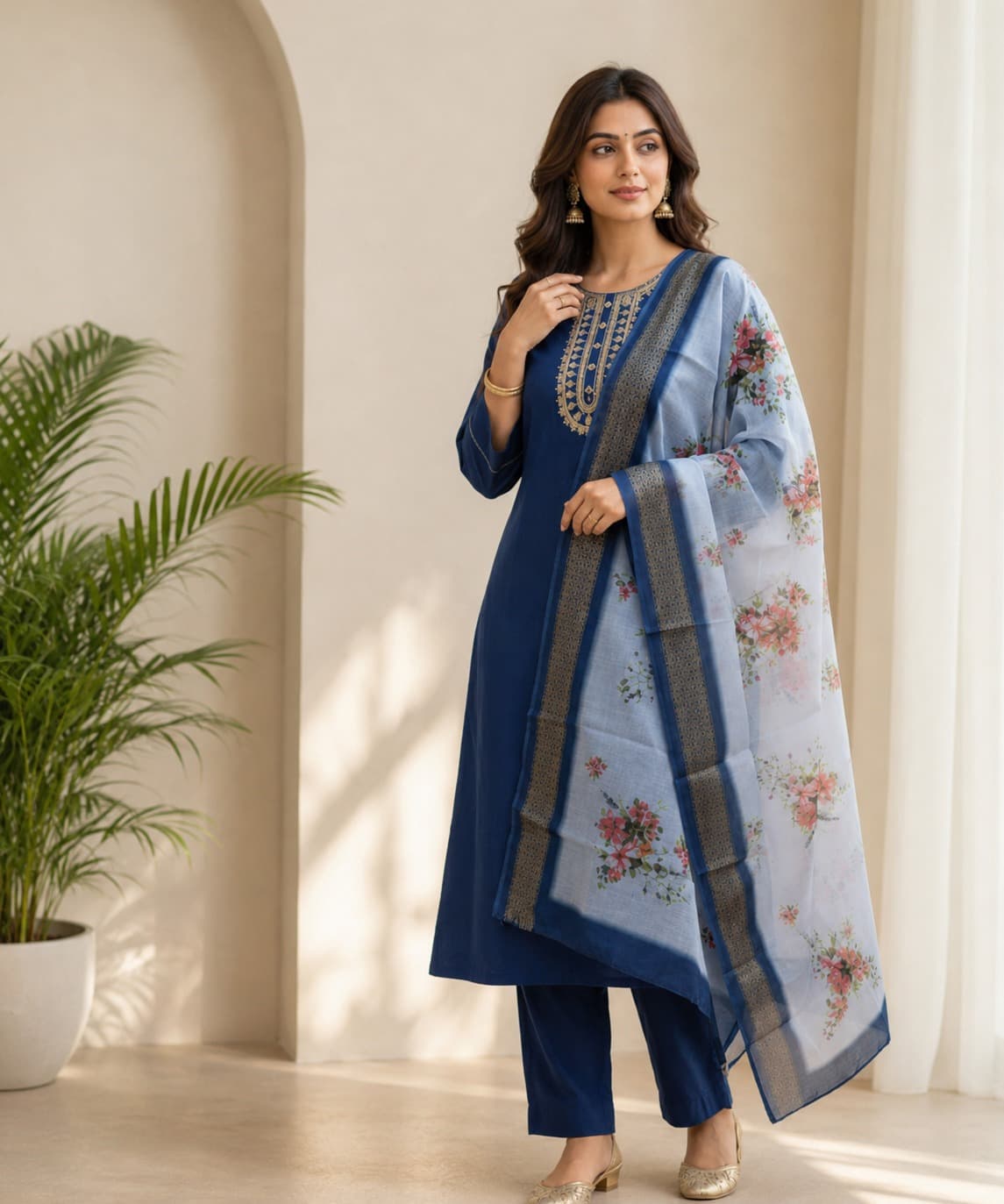 Women's Modern Ethnic 3-Piece Embroidered Rayon Slub Kurta Set – PAIR-02