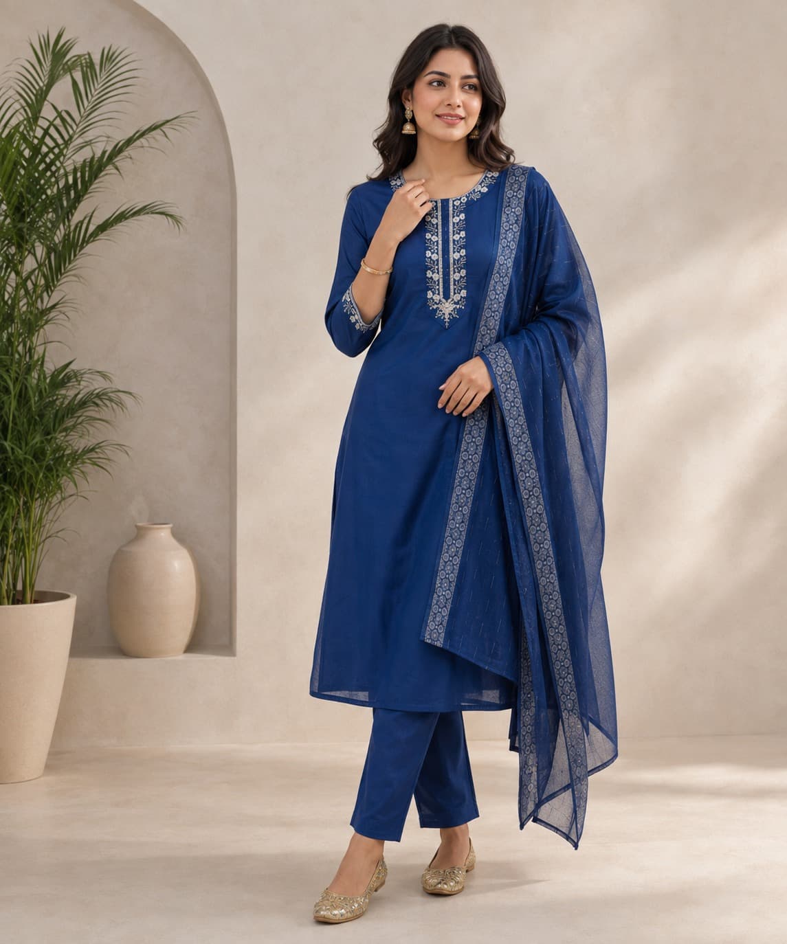 Women's Contemporary Grace 3-Piece Embroidered Rayon Slub Kurta Set – PAIR-13