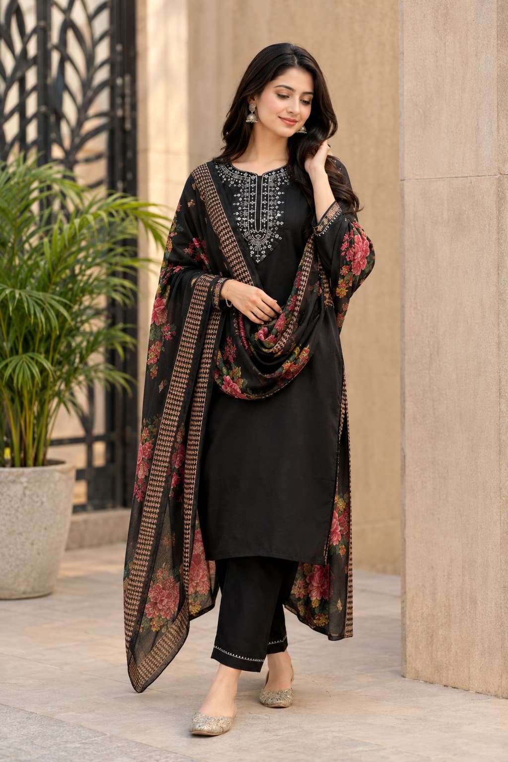 Women's Classic Charm 3-Piece Embroidered Rayon Slub Kurta Set – PAIR-19