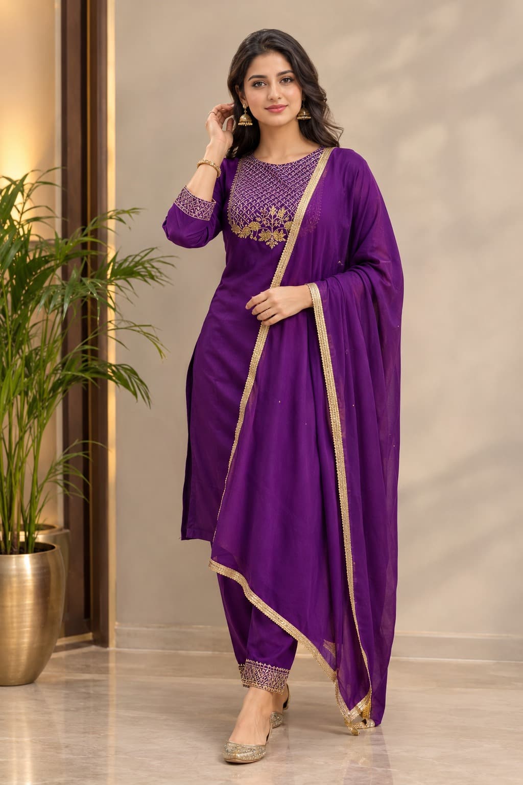 Women's Timeless Aura 3-Piece Embroidered Rayon Slub Kurta Set – PAIR-31