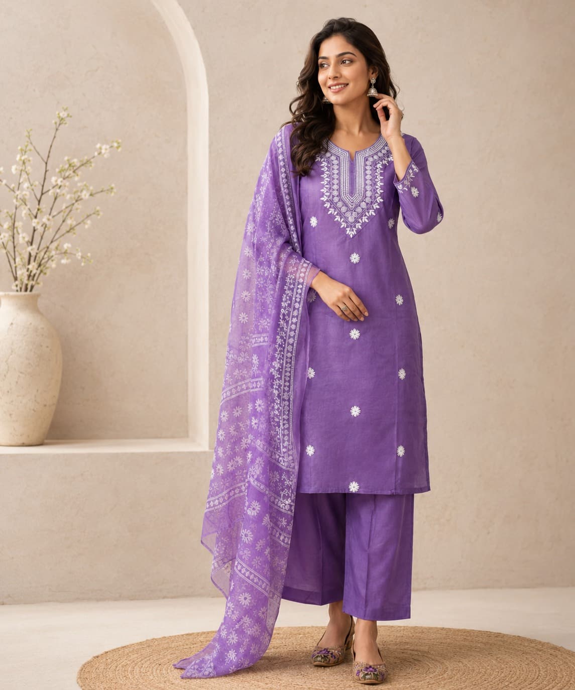 Women's New Classic 3-Piece Embroidered Rayon Slub Kurta Set – PAIR-41