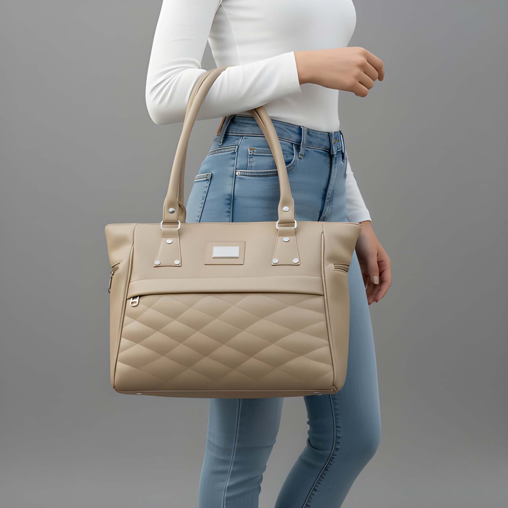 WUGO Women’s Elegant Beige Quilted Tote Handbag alternate view
