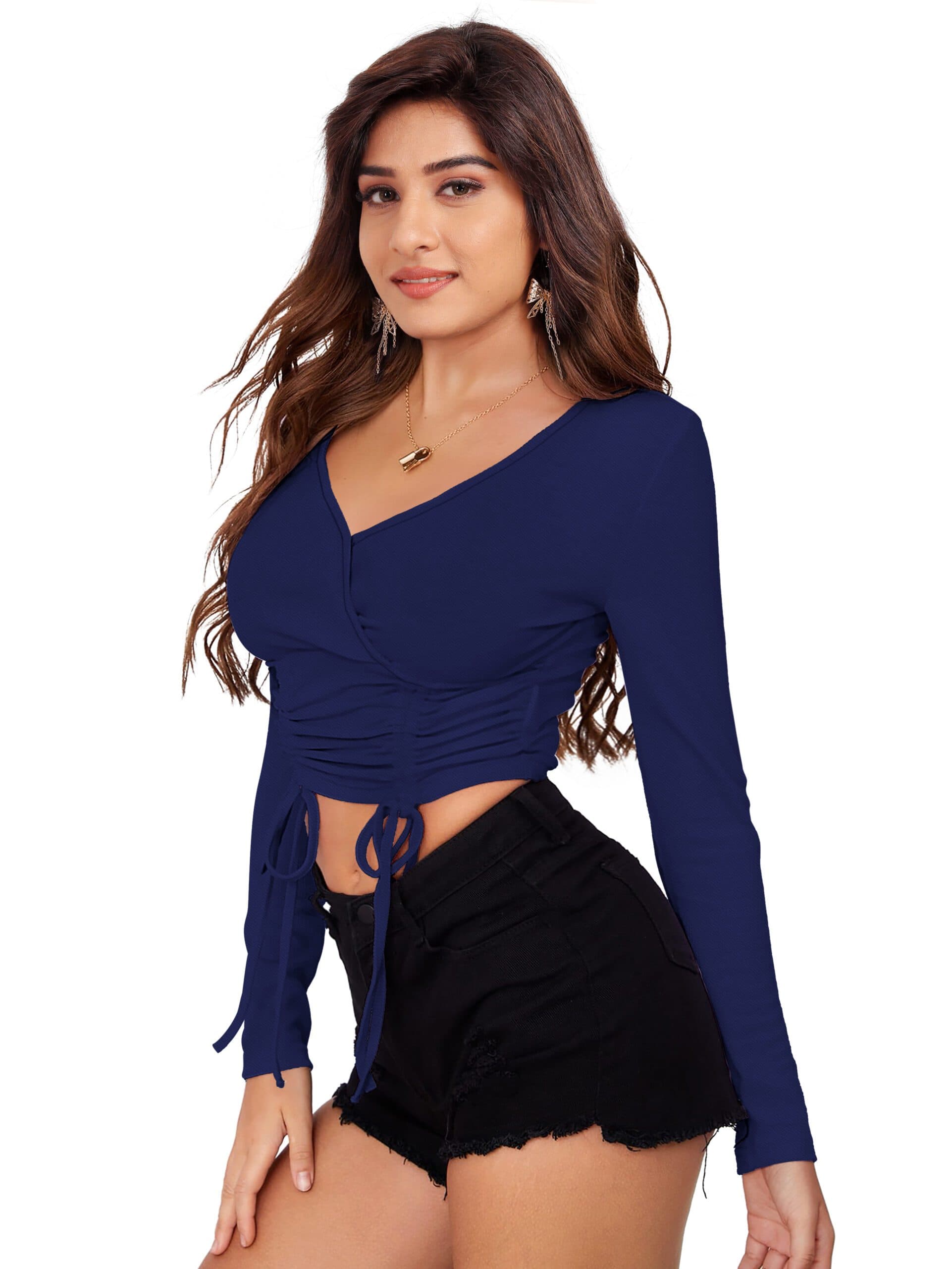 Women’s V-Neck Full Sleeve Crop Top