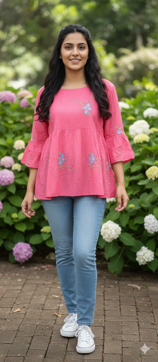 Vibrant Pink Floral Embroidery Top