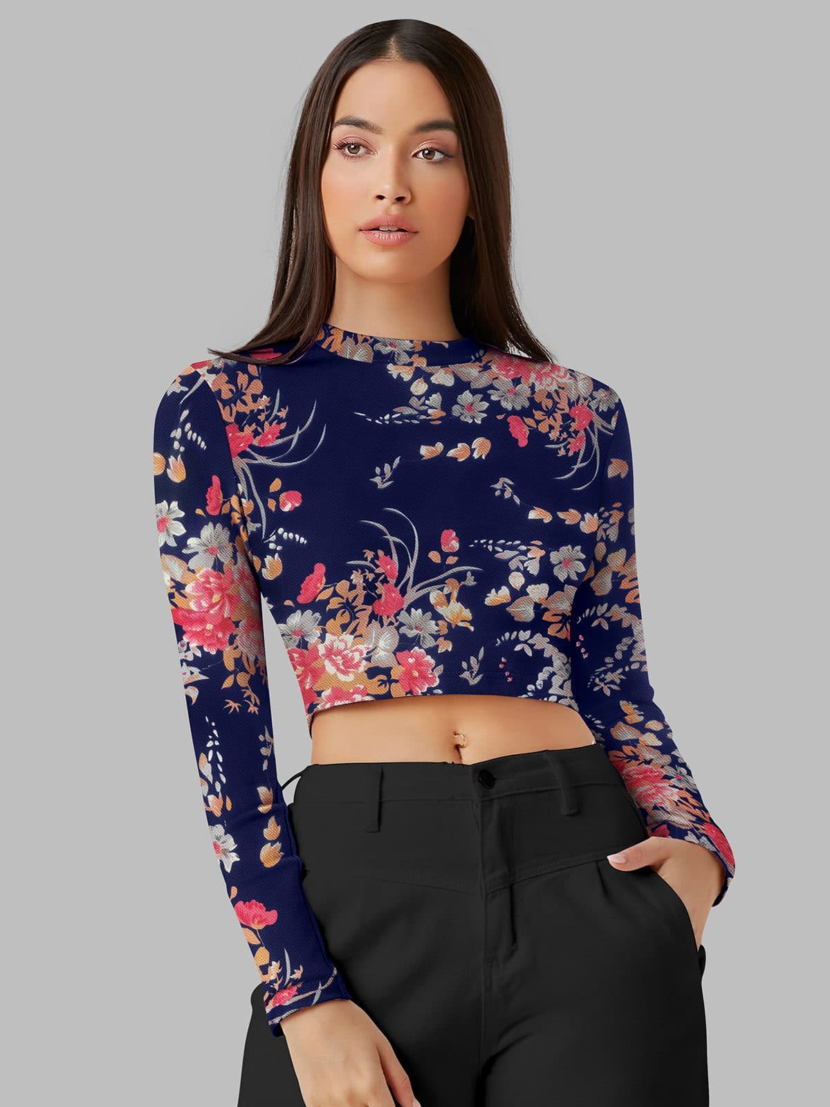 Enchanted Garden Textured Mock-Neck Crop Top