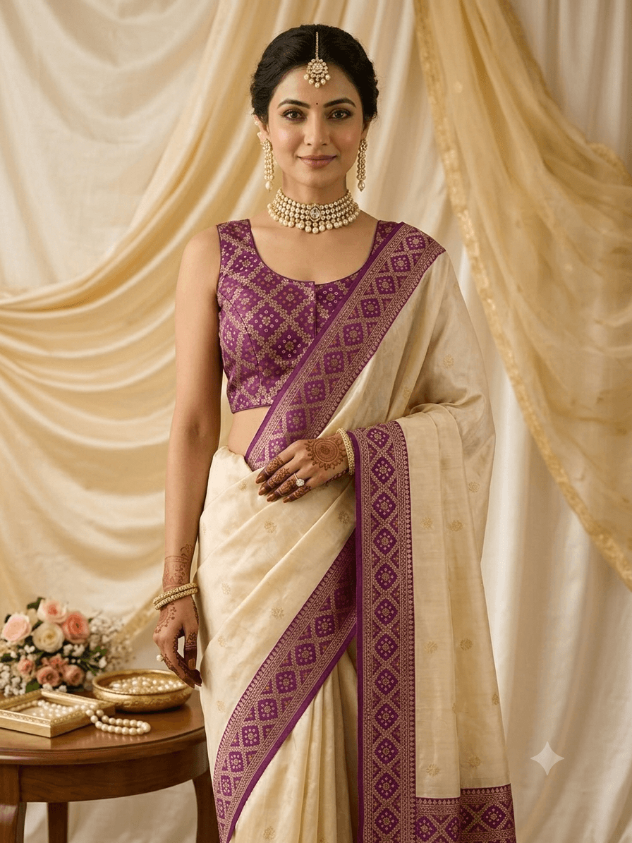 Royal Purple Silk Designer Readymade Blouse