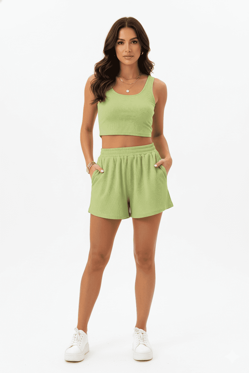 Women’s Sleeveless Square Neck Soft Rib Cord Set