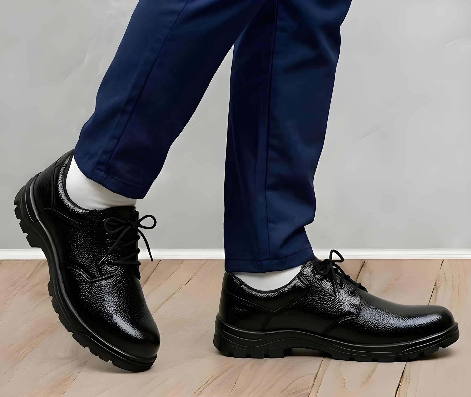 Latest Genuine Mild Leather Police Safety Shoes for Men