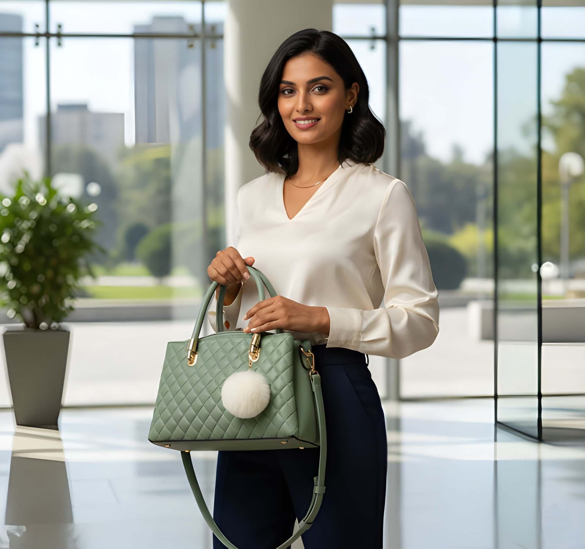 WUGO Women’s Elegant Quilted Green Handbag