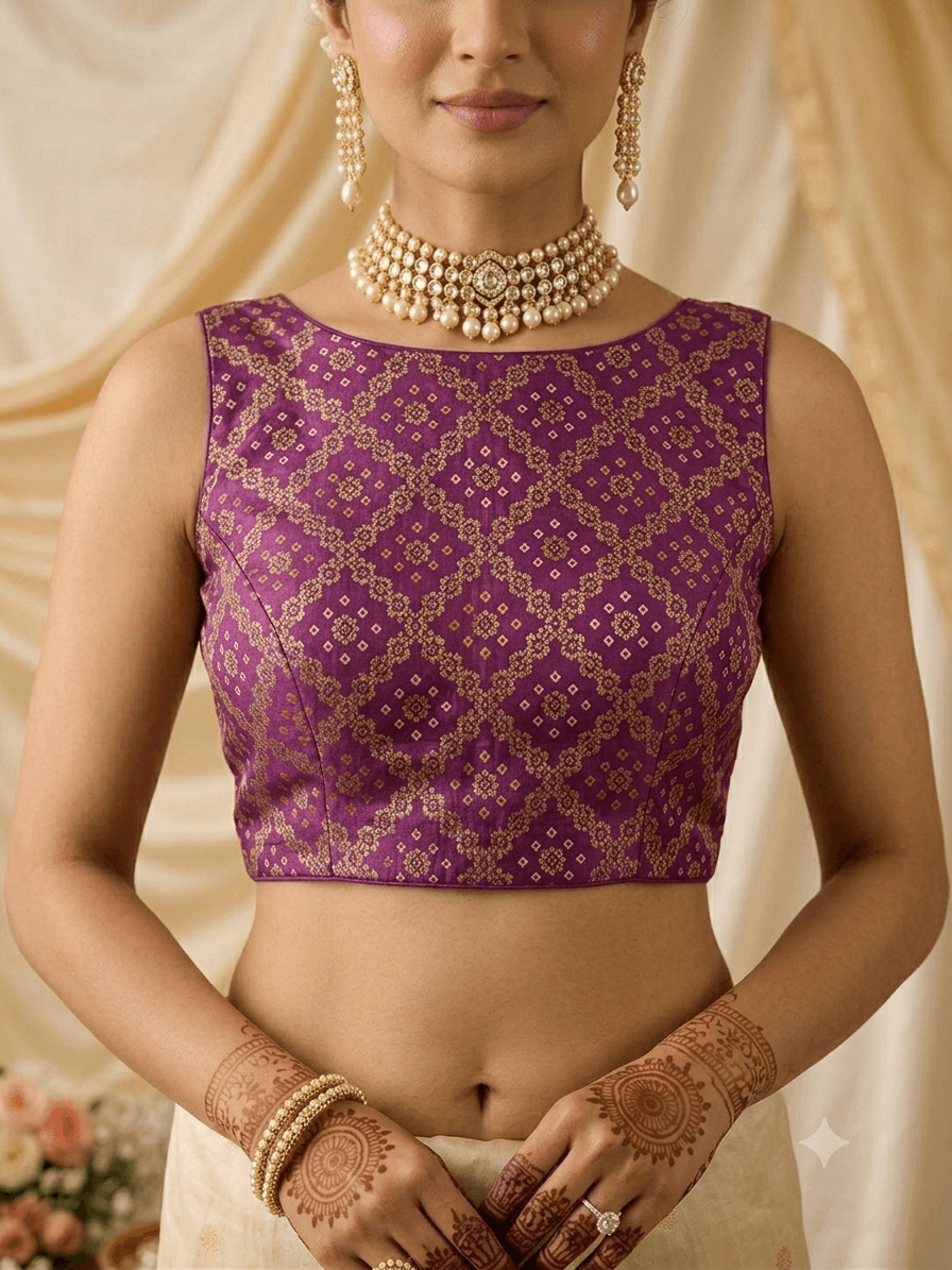 Royal Purple Silk Designer Readymade Blouse