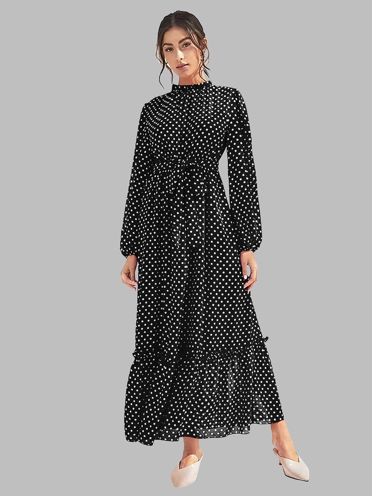 Polka Dot Elegance High-Neck Maxi Dress alternate view