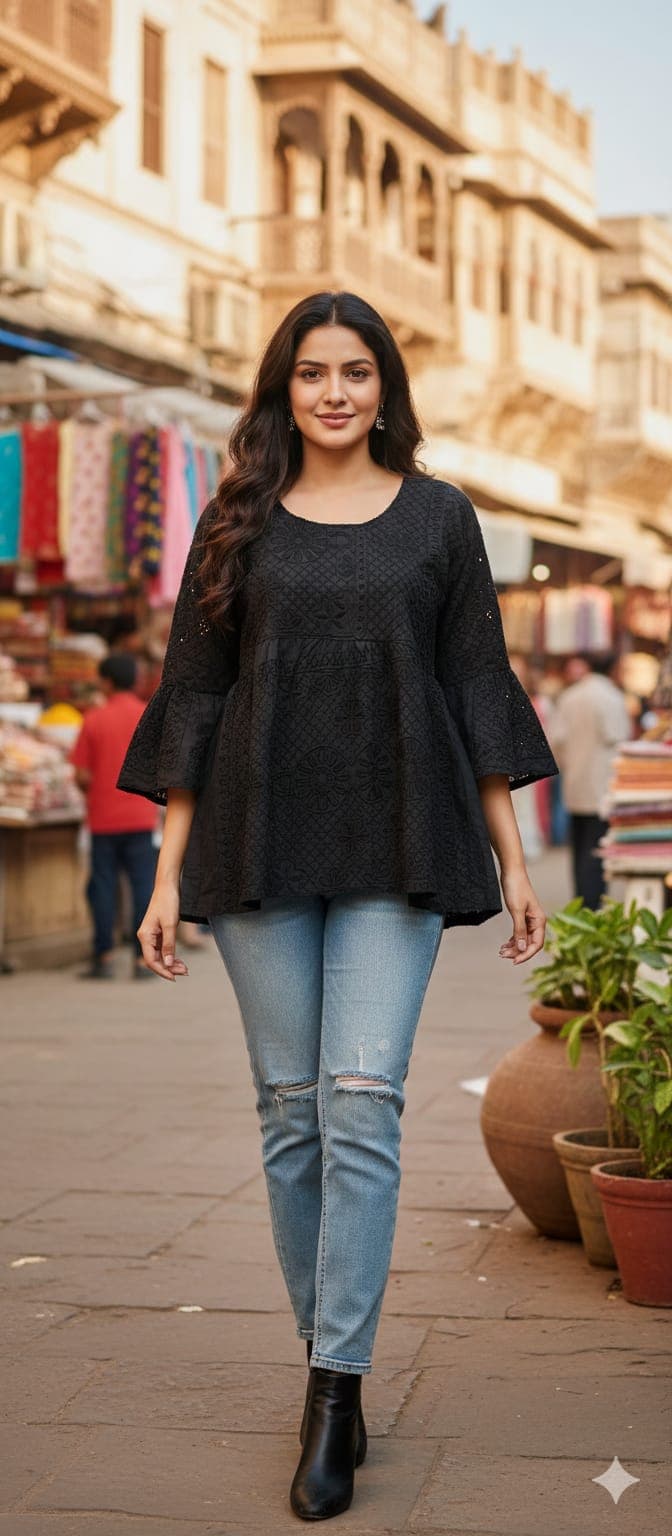 Midnight Muse Embroidered Cotton Top