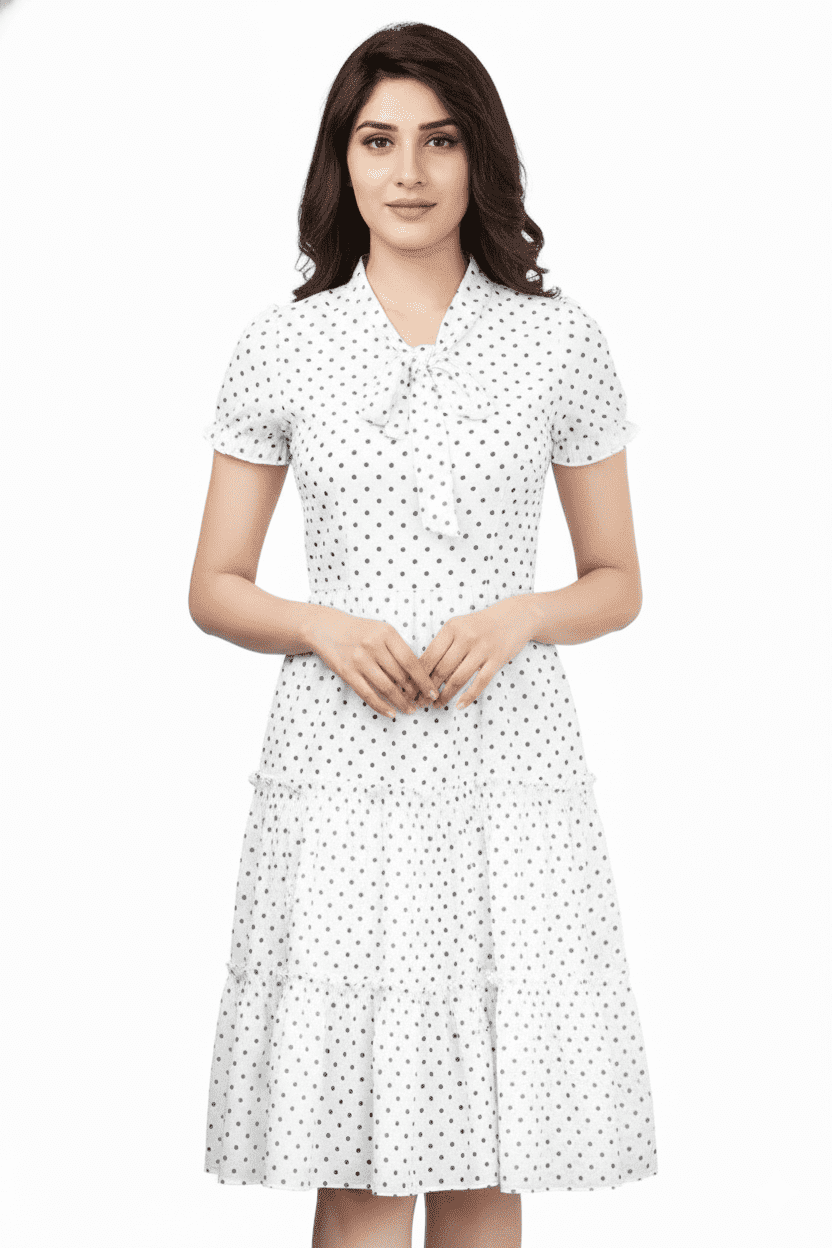 Retro Charm Polka Dot Tiered Midi Dress