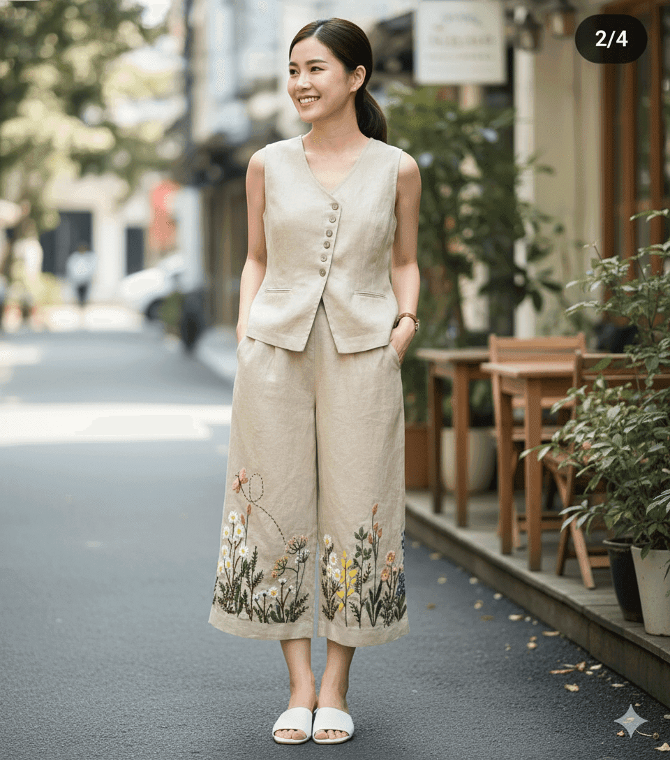 Trending sleeveless Co-ord Set with embroidery