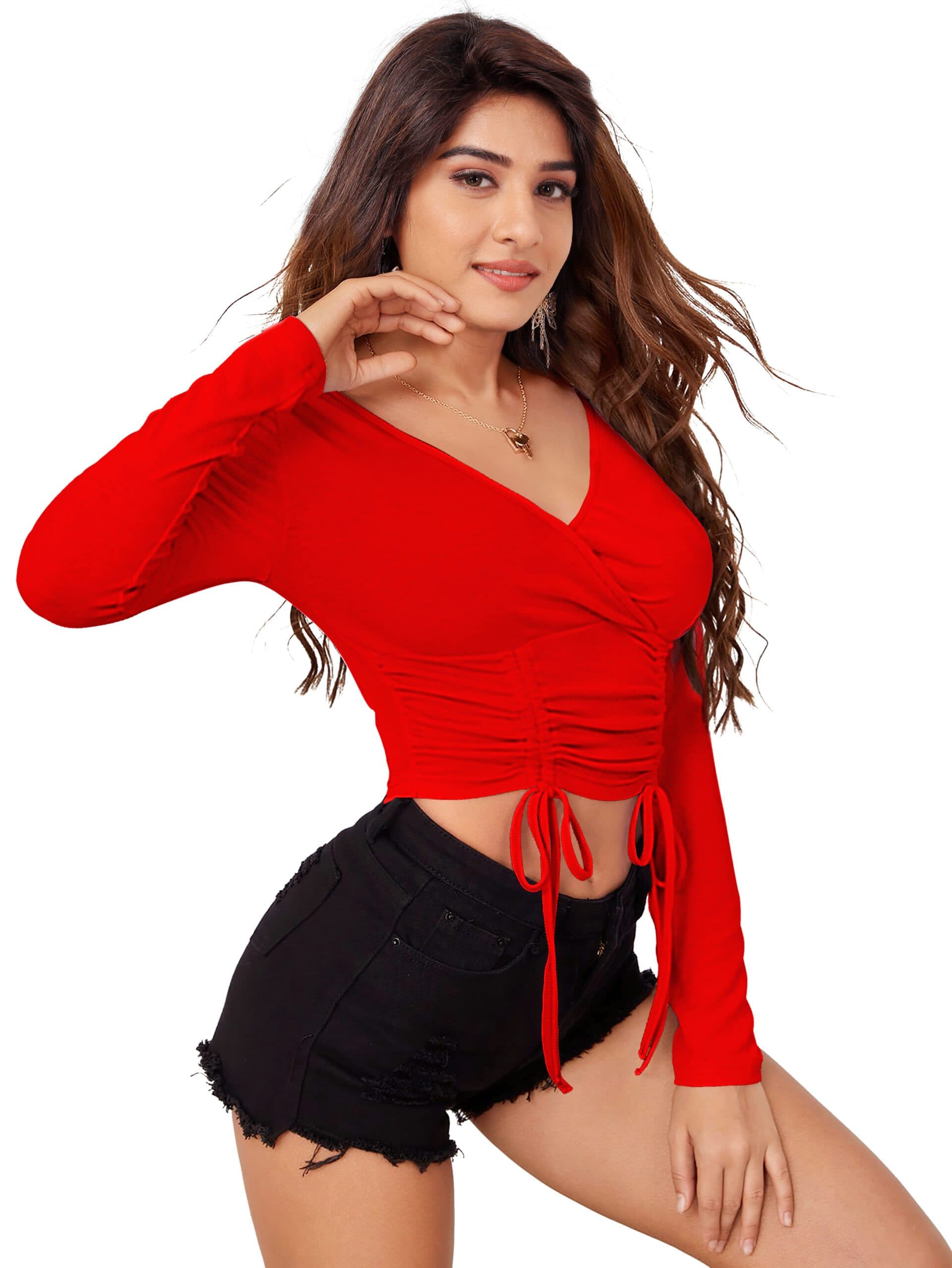 Women’s V-Neck Full Sleeve Crop Top