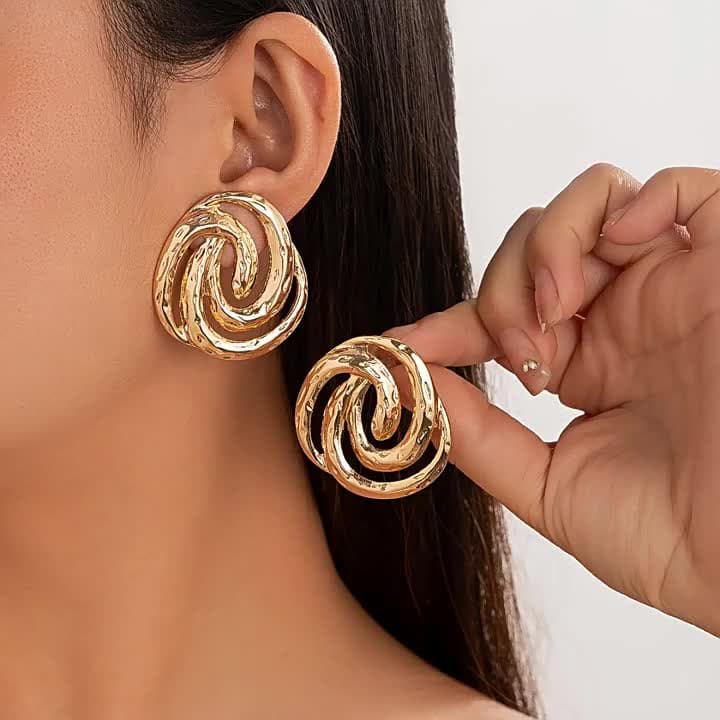 Hammered Gold Molten Swirl Statement Studs
