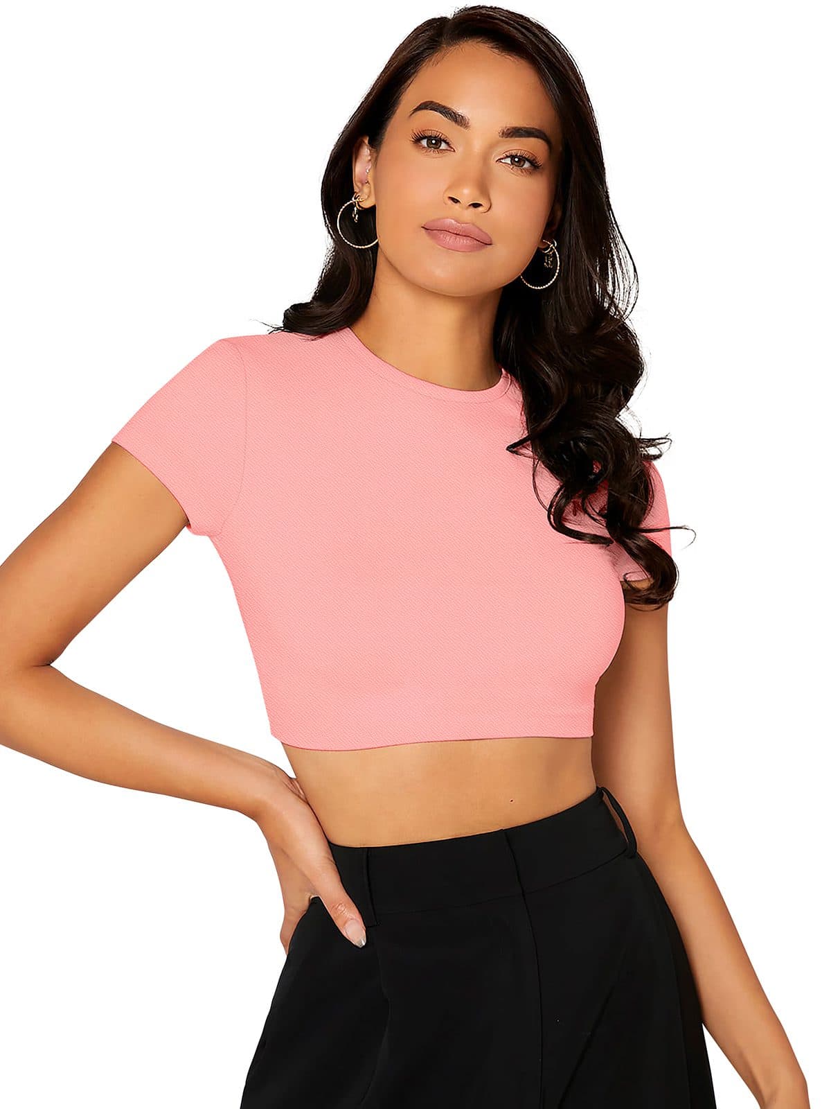 Women's Round Neck Short Sleeve Crop Top