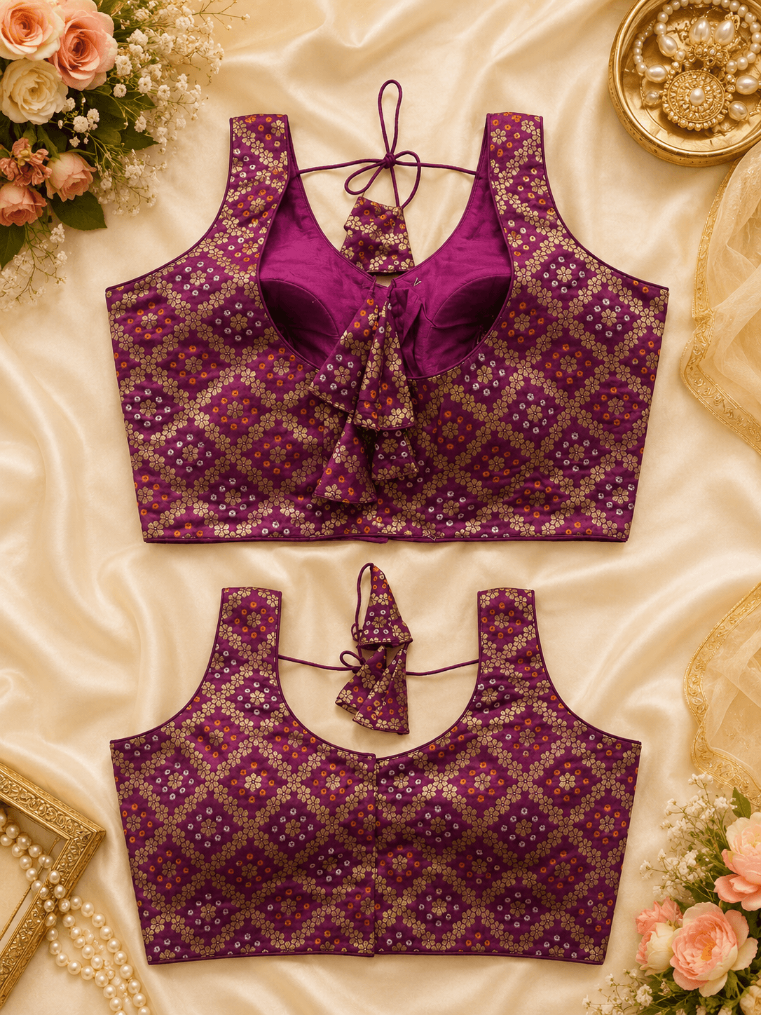 Royal Purple Silk Designer Readymade Blouse