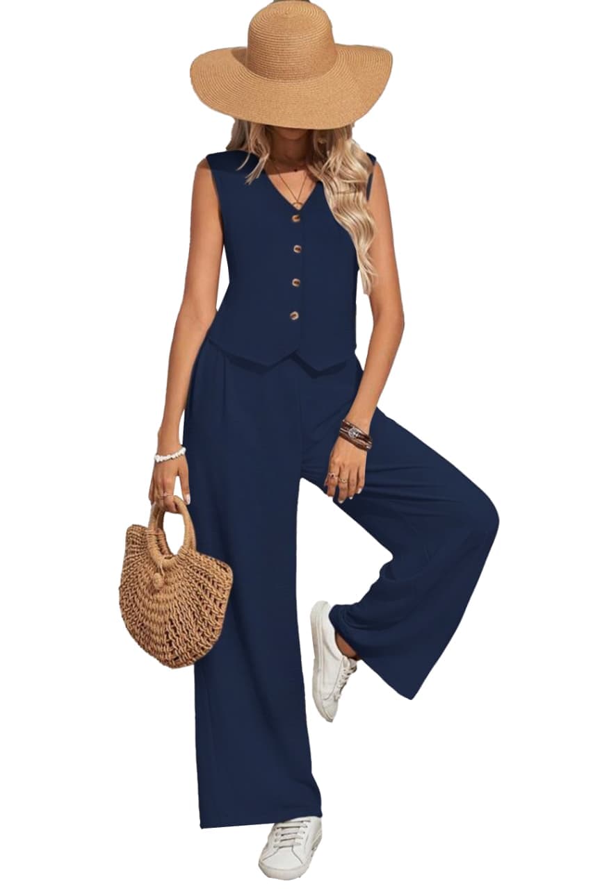 Sophisticated Maroon Waistcoat & Wide-Leg Trouser Co-Ord Set