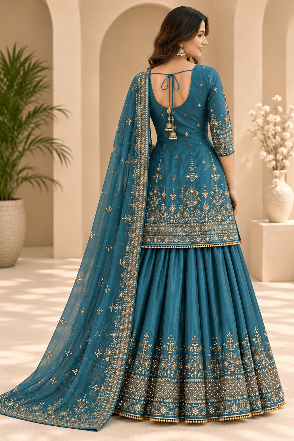 Heavy Chinon Silk Suit Set - Blue