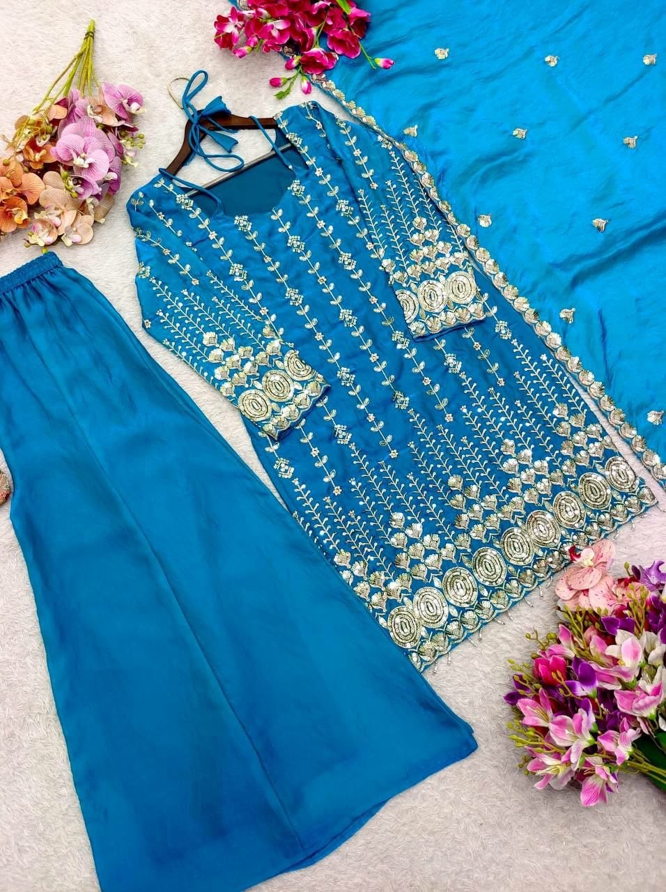 Pure Fendy Satin Silk Salwar Suit Set