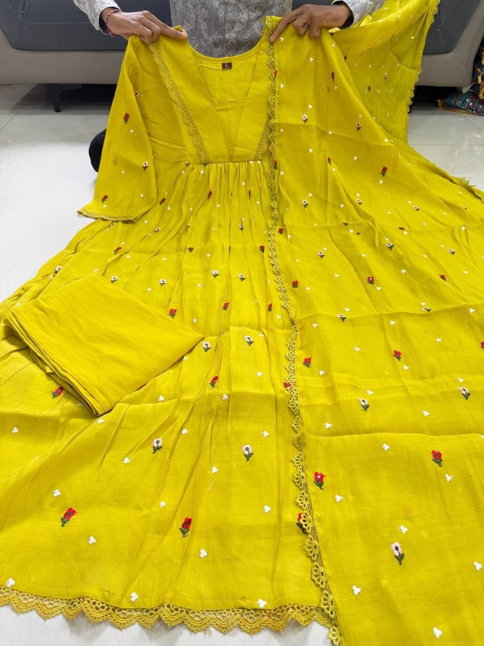 Pure Original Mul Chanderi Suit Set - Yellow