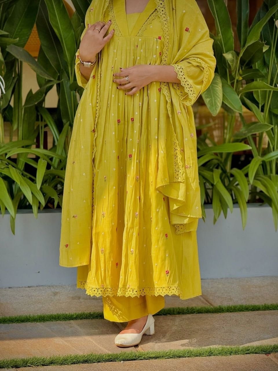 Pure Original Mul Chanderi Suit Set - Yellow