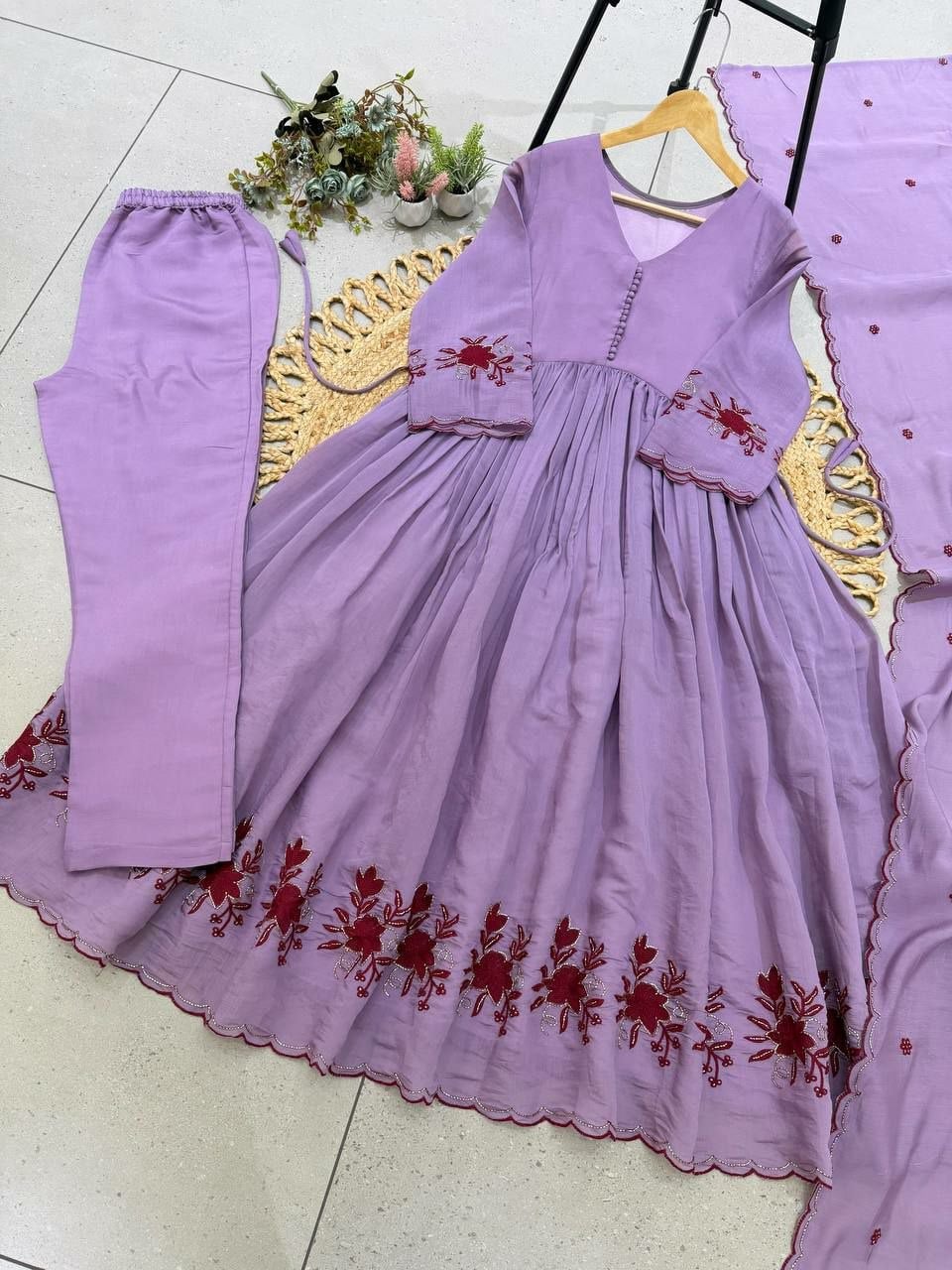 Premium Mul Chanderi Suit Set - Purple