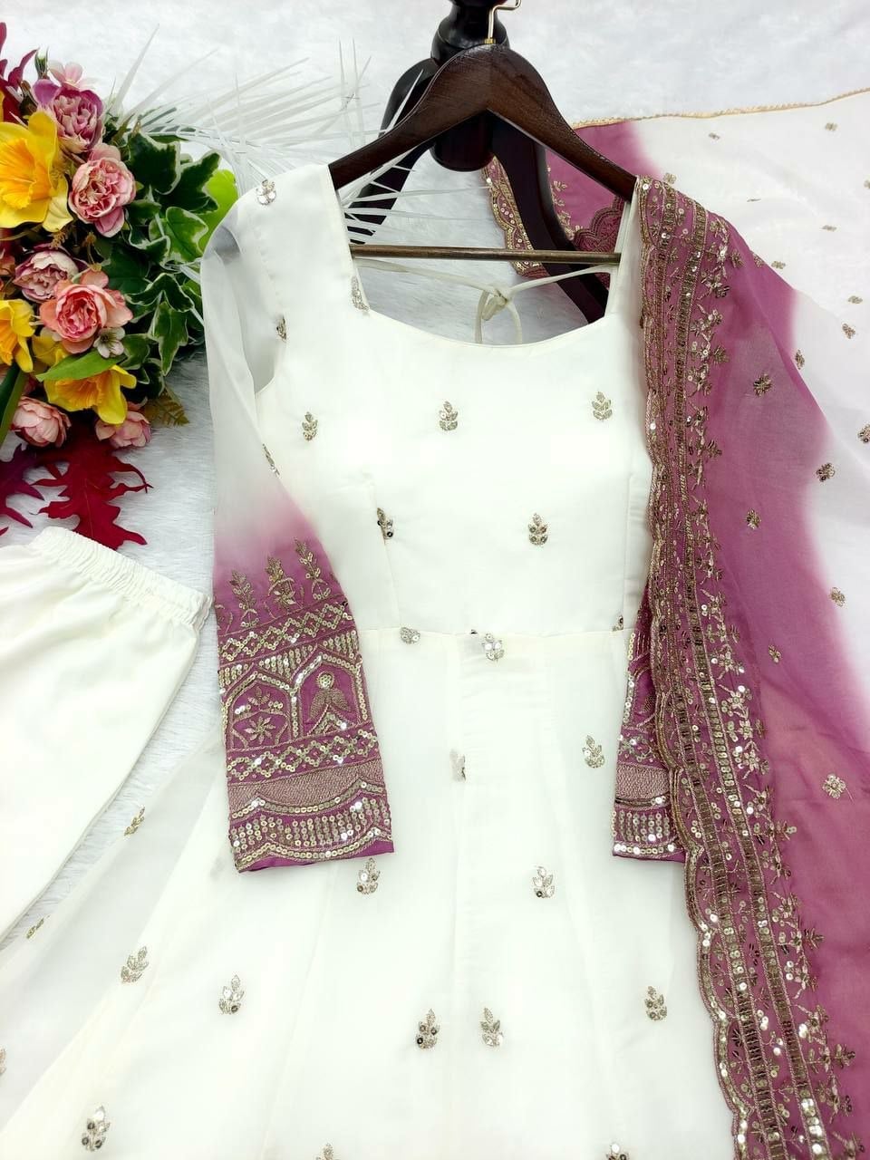 Pure Star Georgette Anarkali Gown Set - Pink