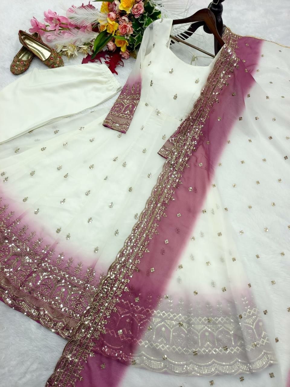Pure Star Georgette Anarkali Gown Set - Pink
