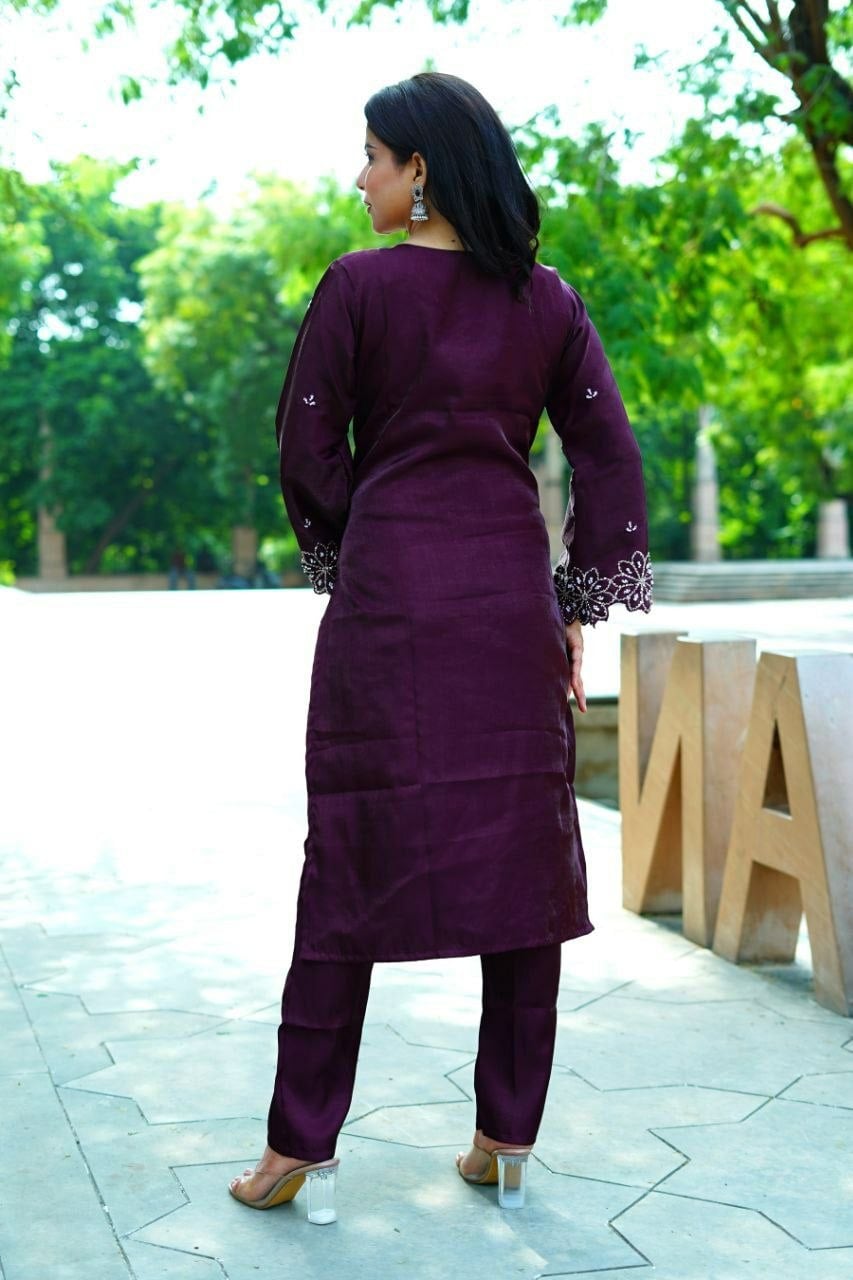 Premium Roman Silk Suit Set - Purple