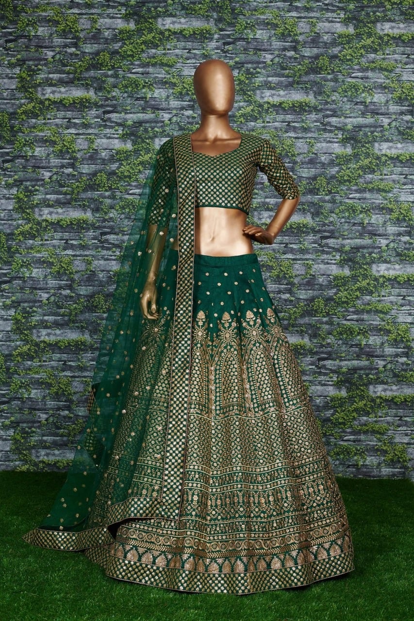 Deep emerald green lehenga Choli Set