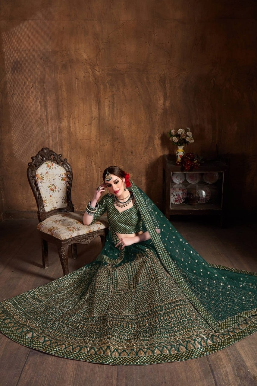 Deep emerald green lehenga Choli Set