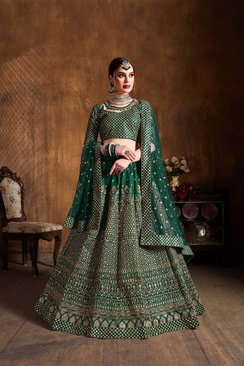 Deep emerald green lehenga Choli Set