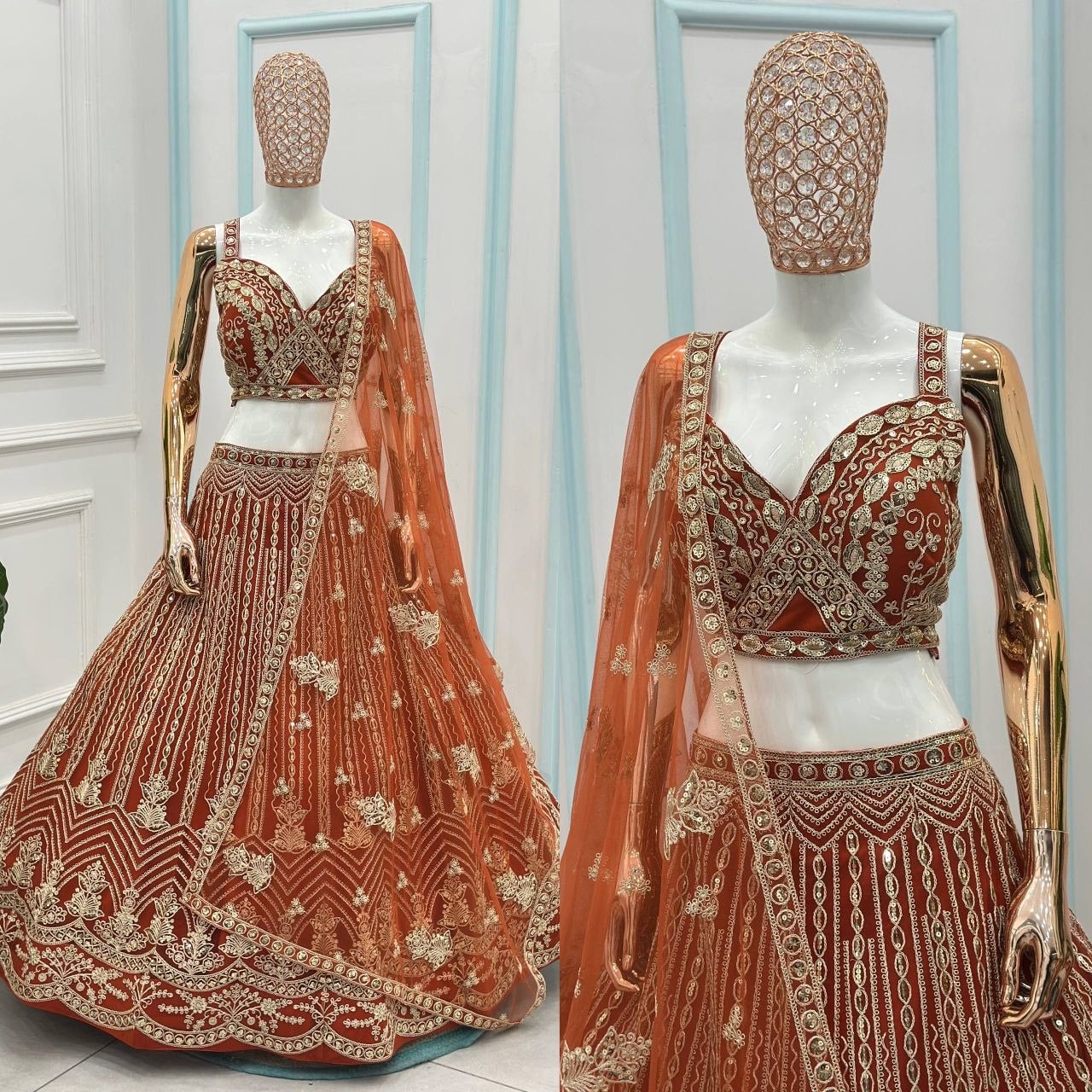 Butterfly Net Designer Lehenga Choli Set - Orange