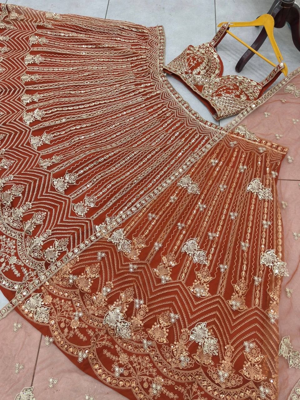Butterfly Net Designer Lehenga Choli Set - Orange