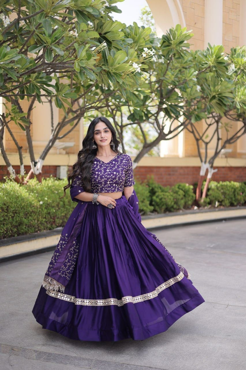 Premium Glory Satin Lahenga Choli Set - Purple