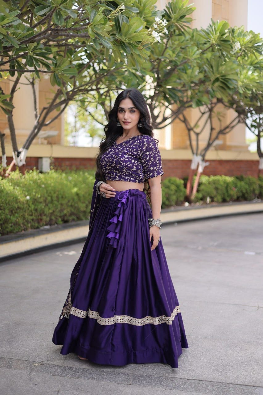 Premium Glory Satin Lahenga Choli Set - Purple