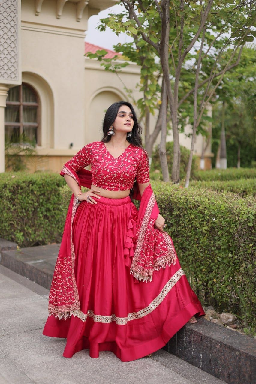 Premium Glory Satin Lahenga Choli Set - Pink