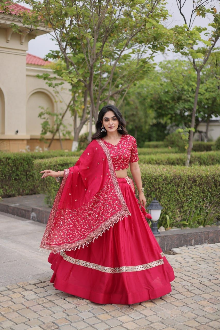 Premium Glory Satin Lahenga Choli Set - Pink