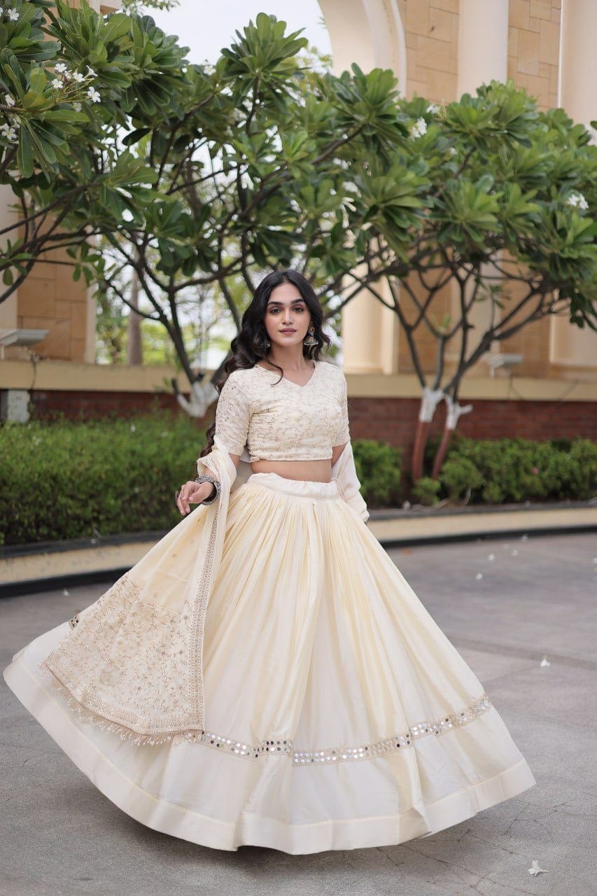 Premium Glory Satin Lahenga Choli Set - White
