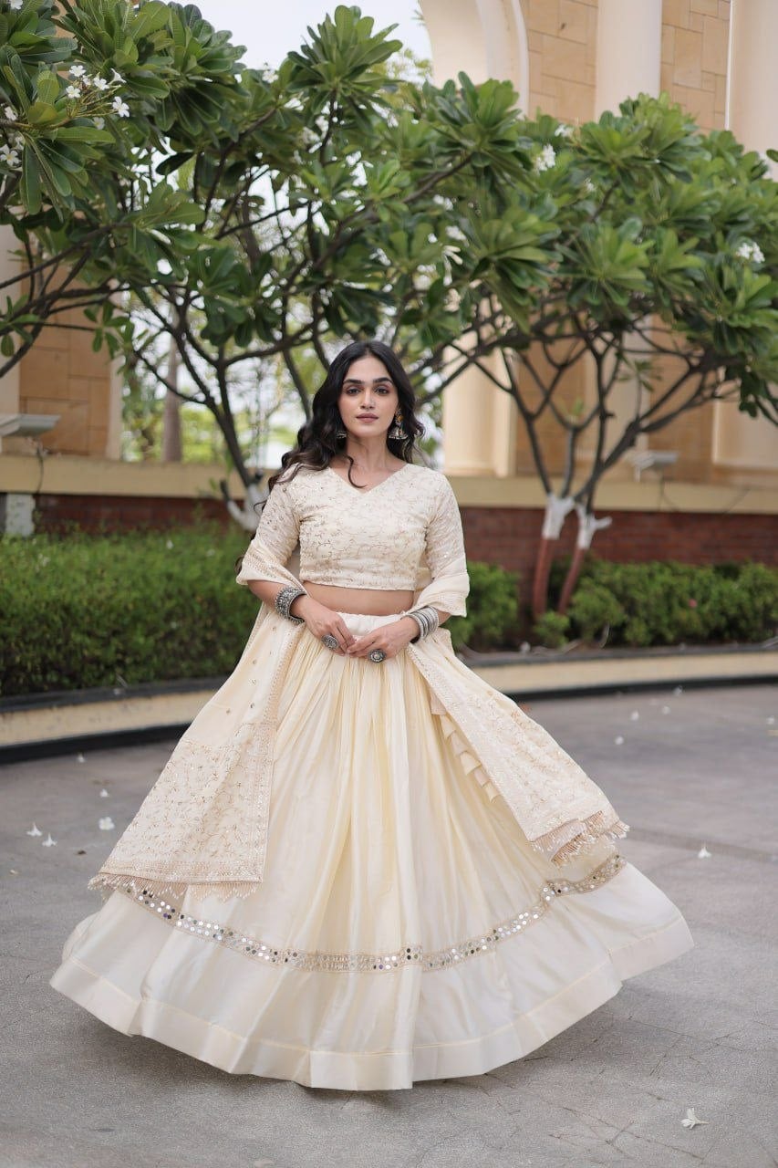 Premium Glory Satin Lahenga Choli Set - White