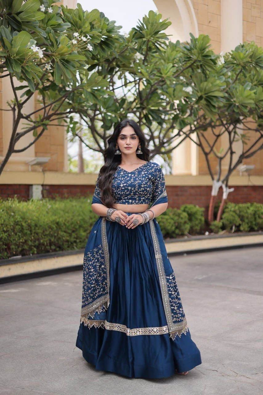 Premium Glory Satin Lahenga Choli Set - Rama
