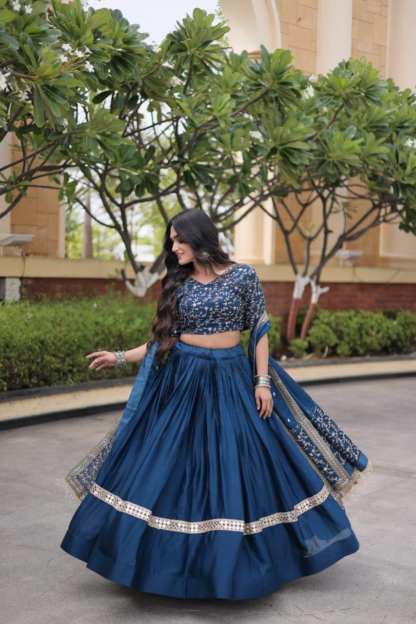 Premium Glory Satin Lahenga Choli Set - Rama