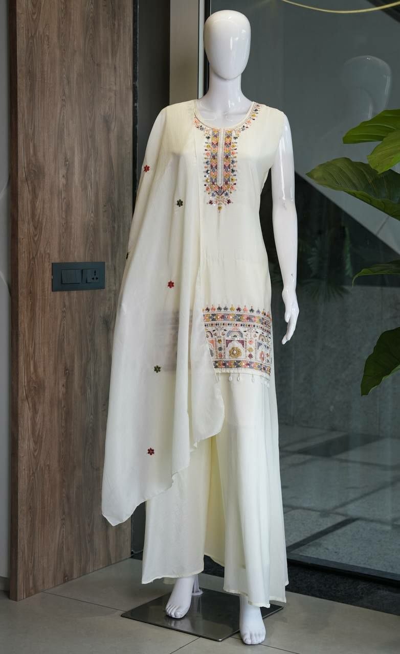 Premium Chinon Salwar suit Set - White