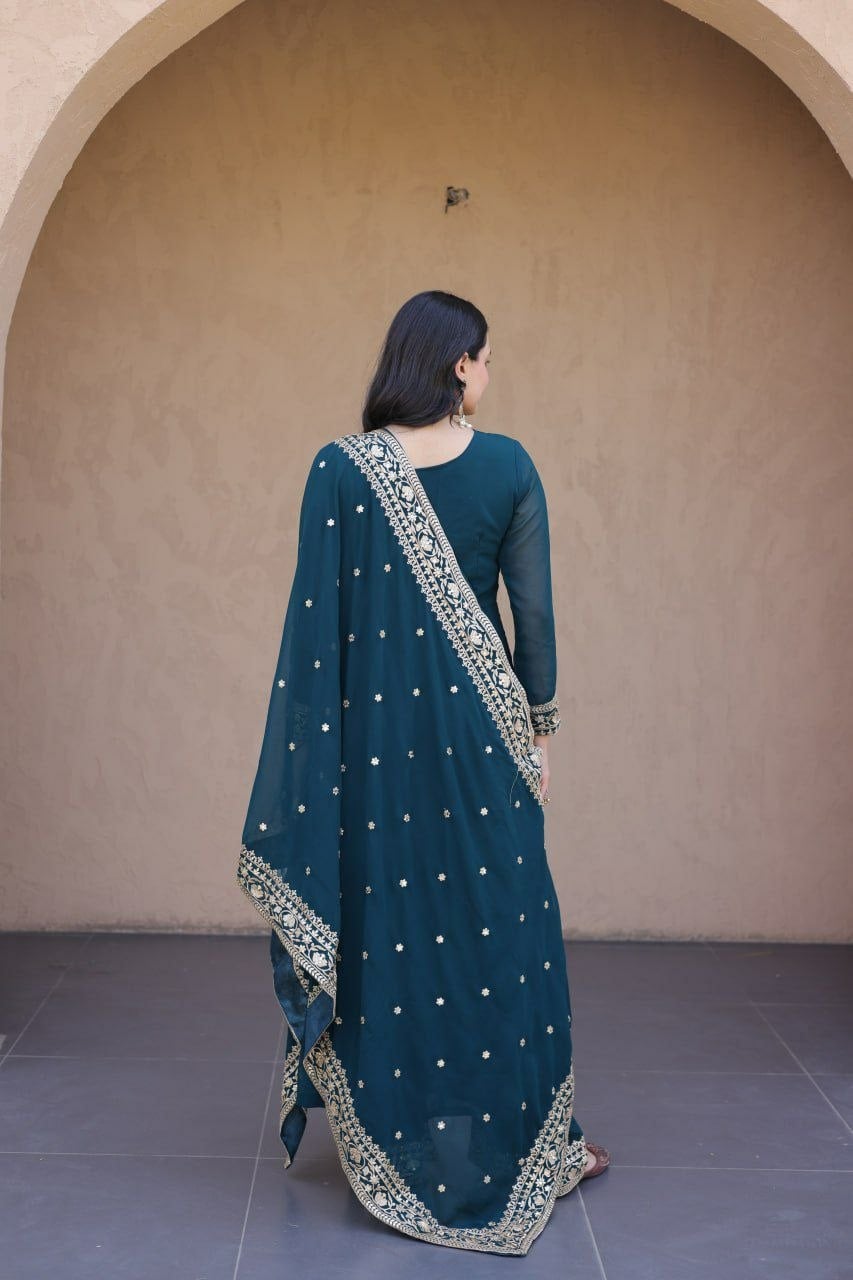 Premium Faux Blooming salwar Suit Set - Rama