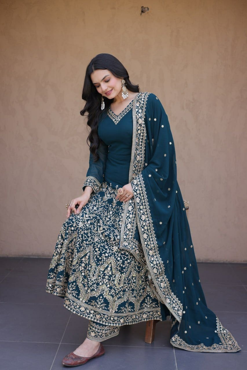 Premium Faux Blooming salwar Suit Set - Rama