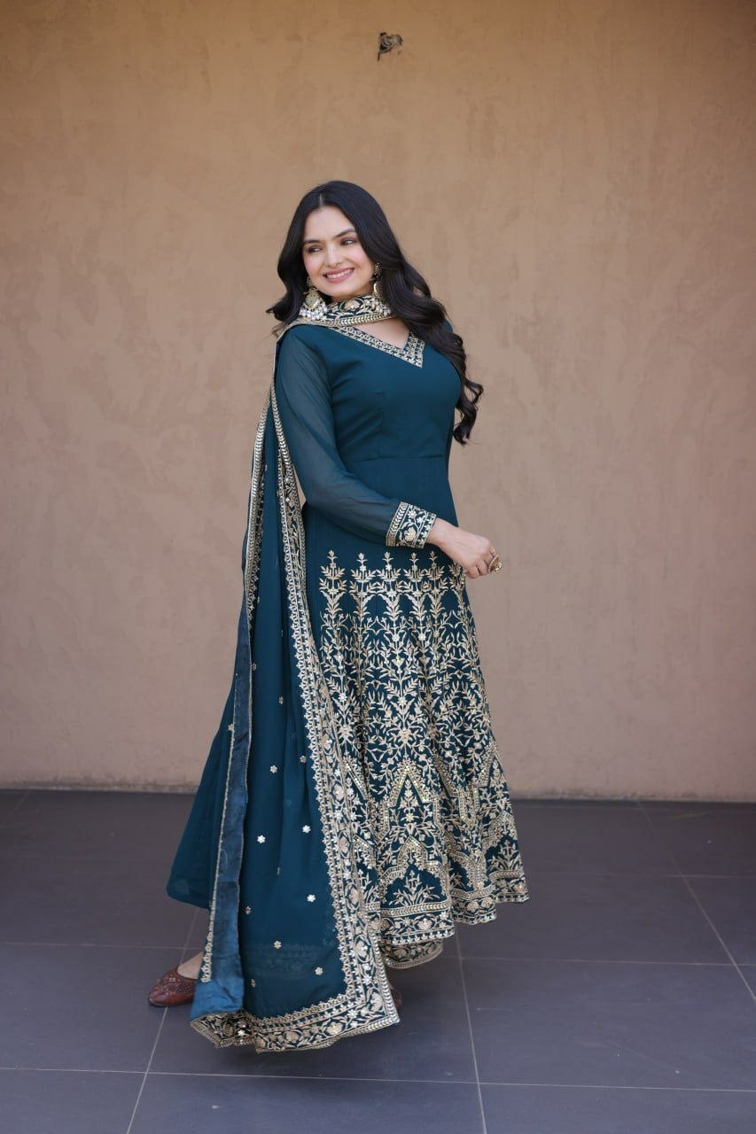 Premium Faux Blooming salwar Suit Set - Rama