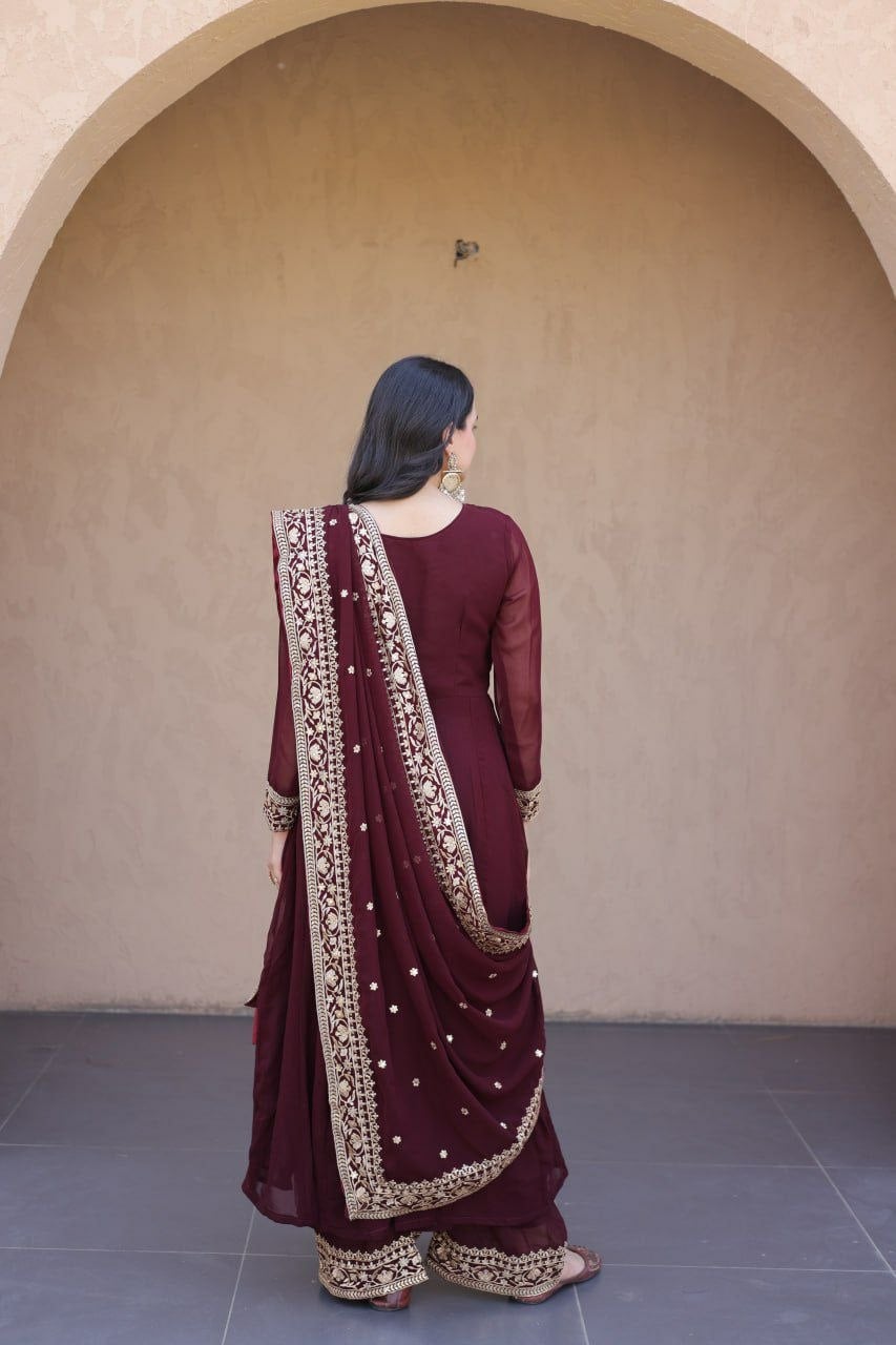 Premium Faux Blooming salwar Suit Set - Wine