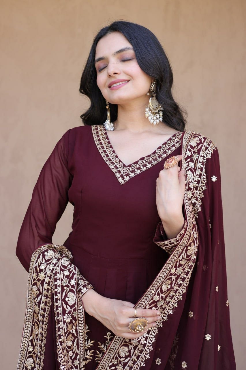Premium Faux Blooming salwar Suit Set - Wine